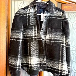NWT Gap Puff Sleeve Cropped Wool Shirt Jacket Plaid  XXS